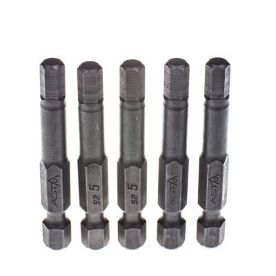 ASTA 5 Stück 5 mm Sechskant/Inbus Einsatz Bit 1/4 Zoll Sechskant Dr lange Reichweite S2 Stahlschaft 50 mm