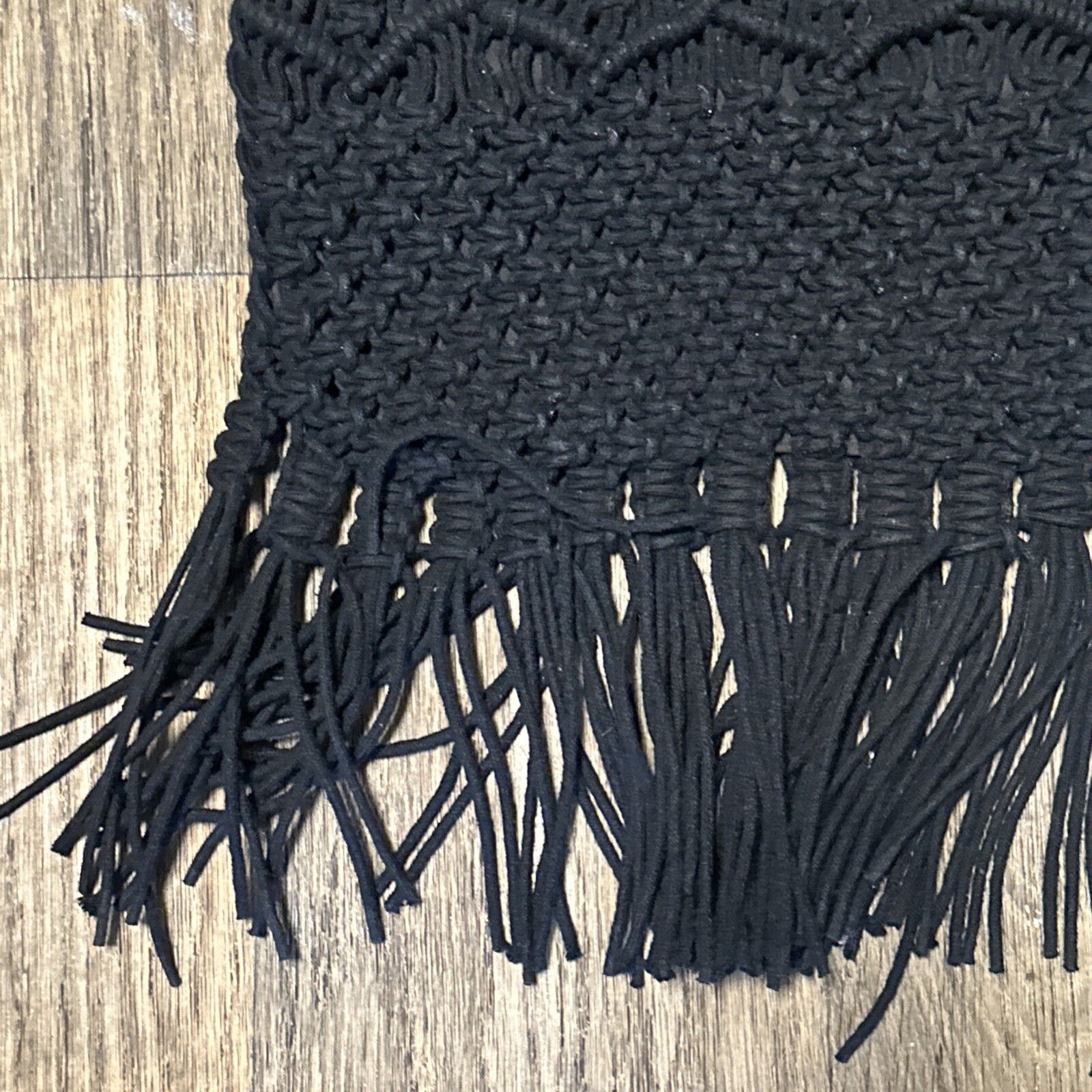 DANIELLE NICOLE Black Macrame Crochet Woven Wood … - image 9