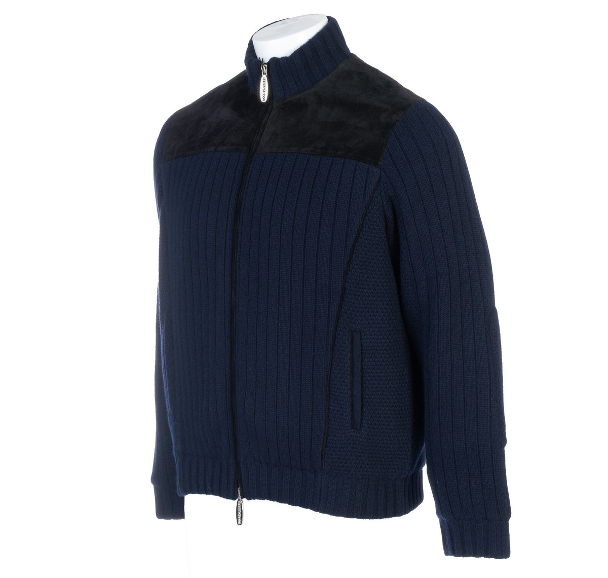 STEFANO RICCI Blue Cashmere Mink Fur Lined Suede Trim Bomber