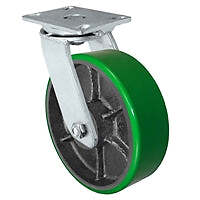 10" x 3" Heavy Duty Swivel Caster - Green Polyurethane on Steel Wheel - 2,500 lb