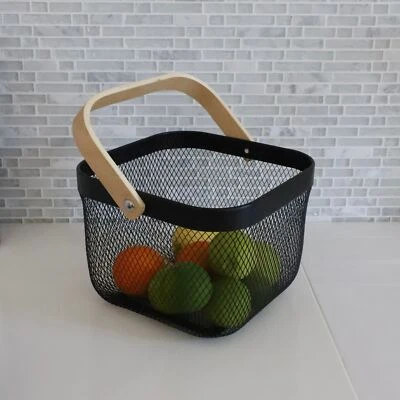 Corbeille de Rangement Métal Noir Fruits Panier Métallique Déco - Photo 1/4