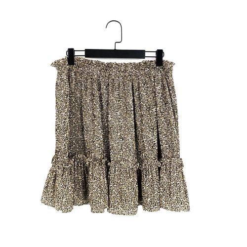 Topshop Black Yellow White Leopard Print Ruffle Trim Plisse Mini Skirt - Size 14