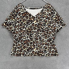 Womens Top Leopard Cheetah Print Shirt Stretchy short sleeve V neck short Blouse