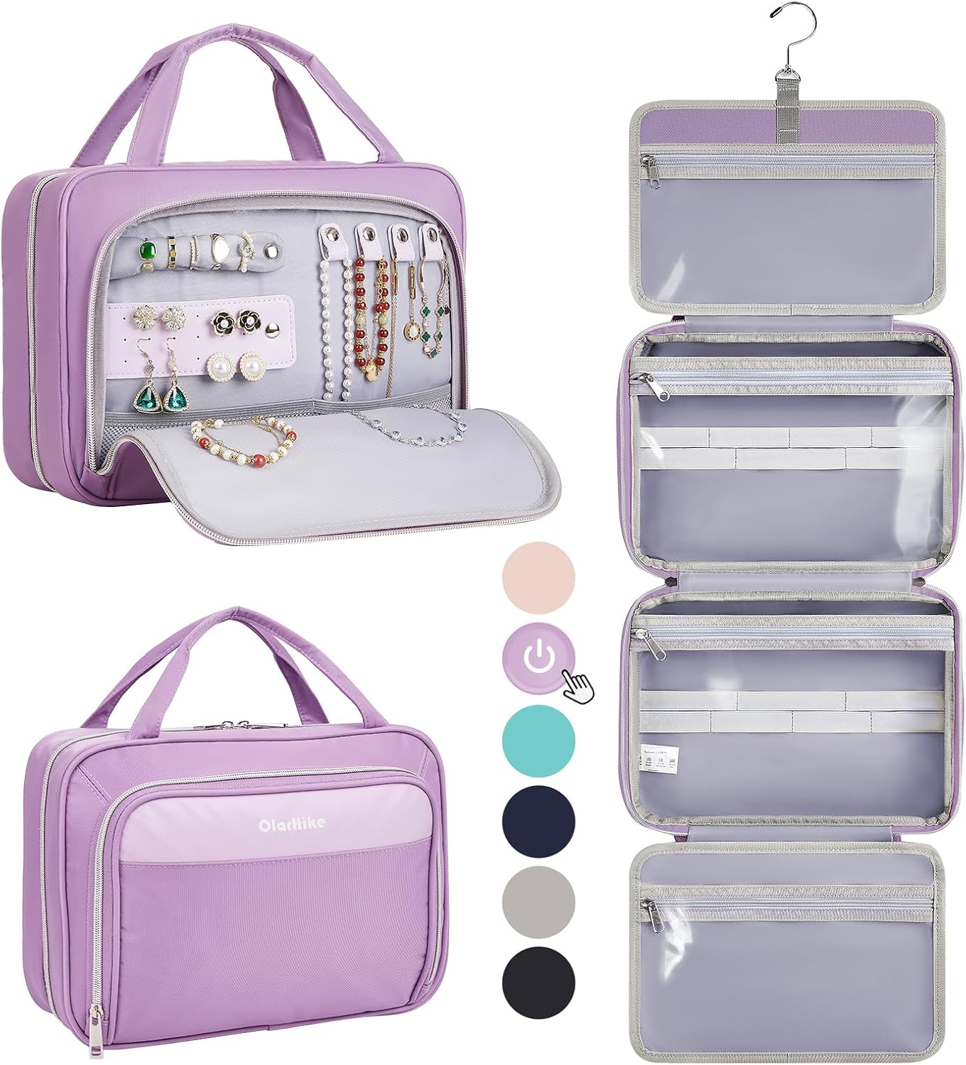 Waterproof Leather Toiletry Bag for Makeup Jewelry 3-in-1 Hanging Travel Organizer-image