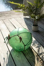 Antique Glass Fishing Float Netted 10" Beach Coastal Nautical Decor