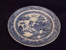 19TH CENTURY TUBBS BLUE WILLOW TRANSFERWARE PORCELAIN CHINESE SCENE DEEP PLATE