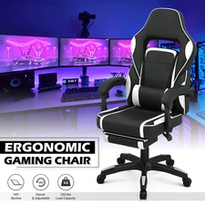 White Gaming Racing Reclinable Chair Ergonomic Office Executive Seat w/Footrest