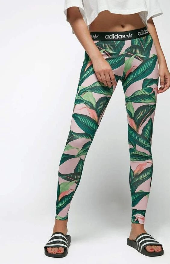 ADIDAS ORIGINALS X FARM RIO TROPICAL PINK GREEN PALM PRINT GYM YOGA LEGGINGS  10