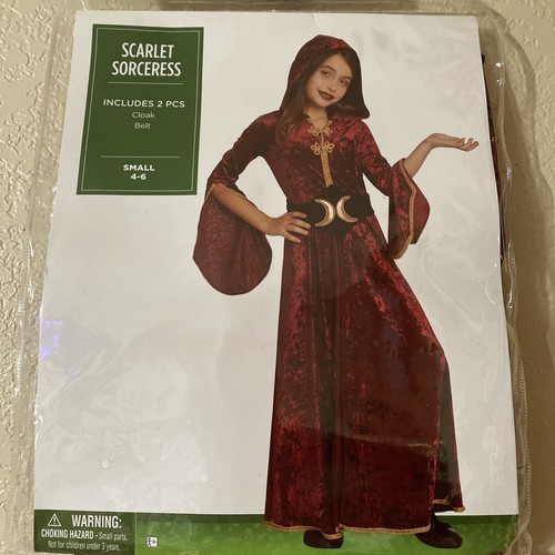 Girls Scarlet Sorceress Red Hooded Long Maxi Dress Halloween Costume Size S(4/6) - 第 1/5 張圖片