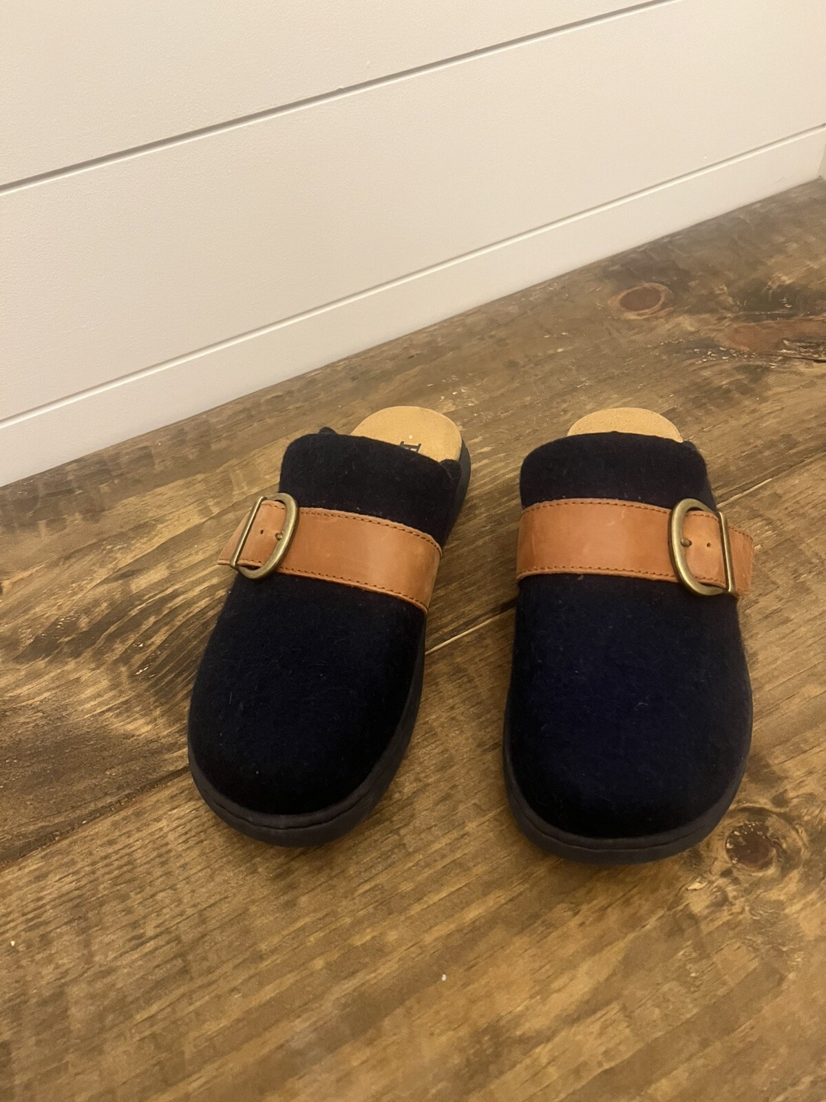 Born Womens Blue Wool Round Toe Clogs Slip On Casual Comfortable Style-image