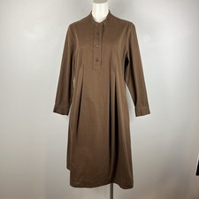 MARGARET HOWELL Brown Collarless Smock Dress 100 Cotton UK 12 US 10 Lagenlook
