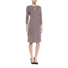Tory Burch Silk Jersey Dress Women Small Navy Orange Geometric Keyhole 22152495