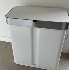 simplehuman Motion-Sensor Trash Can Touchless Operation 58L Dual White Recycler