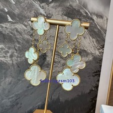 4 motifs Clover Earrings Sterling Silver 925 gold plated white White stone