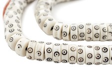 White Carved Eye Disk Bone Mala Beads 12mm Nepal Large Hole 22 Inch Strand