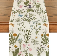 Wildflowers Floral Spring Table Runner, Seasonal Summer Butterfly Kitchen Dining