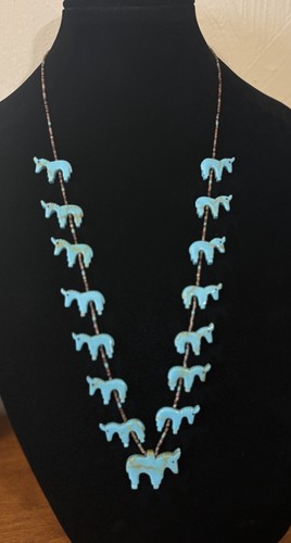 Donkey/Horse Turquoise Carved Navajo Fetish Necklace