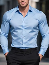 Dress shirt without ironing, business casual, slim and slim black shirt, solid