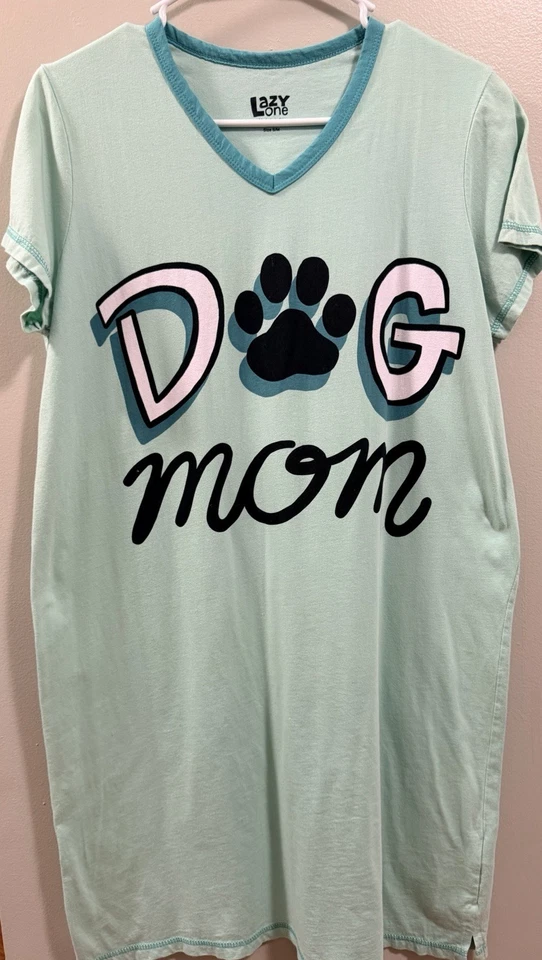 Lazy One Women’s Dog Mom V Neck Nightshirt Pajamas Sz S /M  Paw Prints Dog Lover - Image 2 of 4