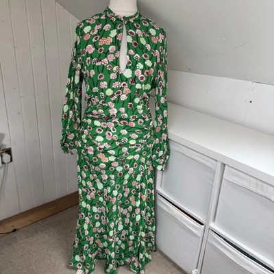 Me+Em Midikleid Gr. 16 NEU grün bunt Blumenmuster geraffte Seiten Lantana