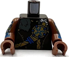 Lego New Dark Brown Minifig Torso Leather Armor Dark Tan Straps Emblem Fur Part