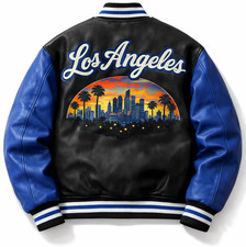 Los Angeles Dodgers LA Varsity Jacket Black Blue Leather Bomber Men’s Baseball