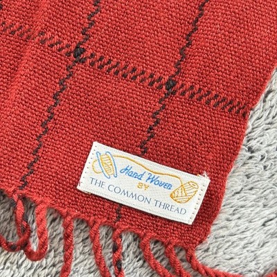 Vtg The Common Thread Hand Woven Red Plaid Fringe Scarf Preppy Academia 19693