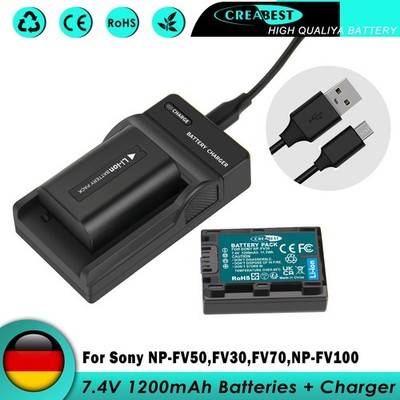 2x NP-FV50 NP-FV30 NP-FV70 FV100 FV90 FV40 Akku Für Sony DCR-SR HDR + Ladegerät