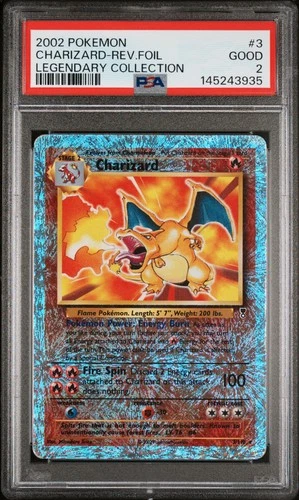 2002 POKEMON LEGENDARY COLLECTION #3 CHARIZARD-REVERSE FOIL PSA 2
