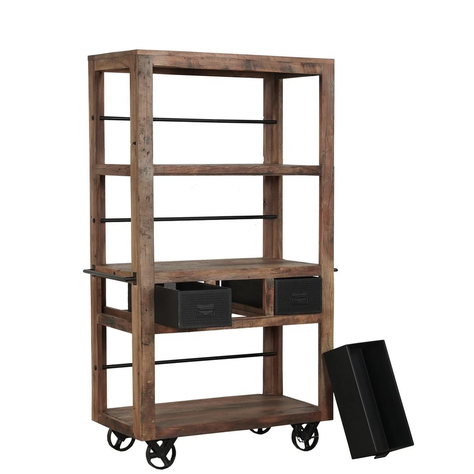 Regal Altholz MARE massiv rustikal Bücherregal rollbar Industrial Style Design - Bild 4 von 4
