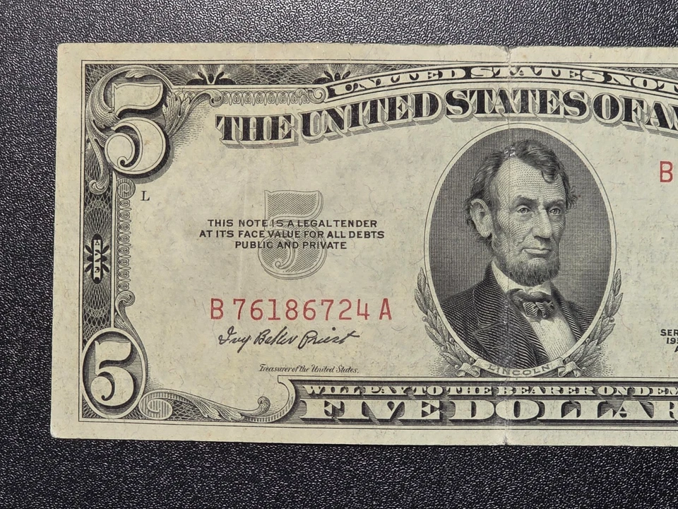 1953 $5 Red Seal Note #724 - Image 2 of 4