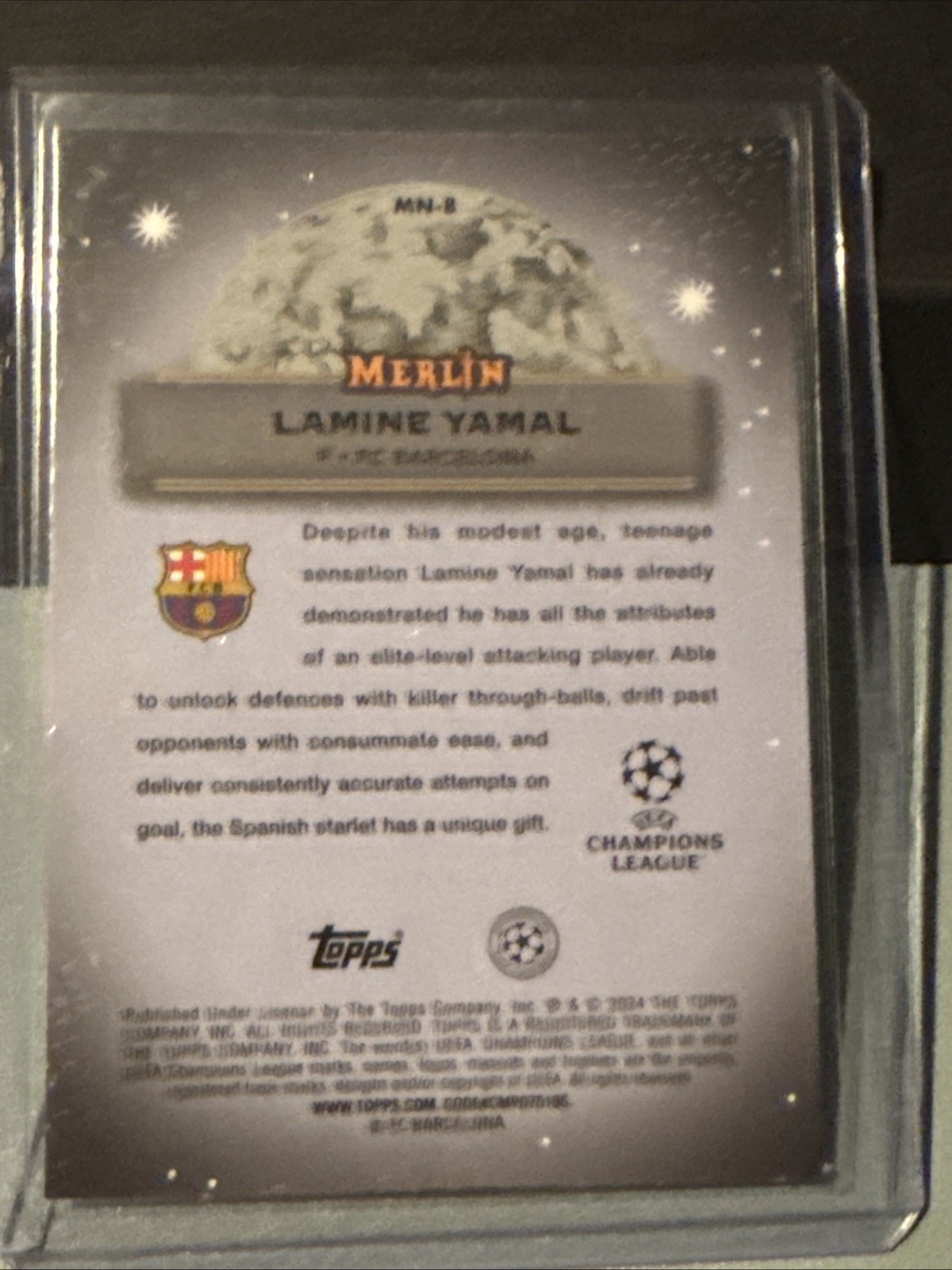 2023-24 Topps Chrome Merlin UEFA Lamine Yamal Mystic Nights RC SP Rookie #MN-8 view 2