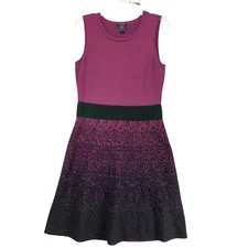 Ann Taylor Fit & Flare Knit Midi Dress Sz M Black & Purple Sleeveless Cocktail