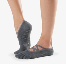 Toesox Elle Tec Full Toe Size S (6-8) Grip Socks Yoga Pilates Gray