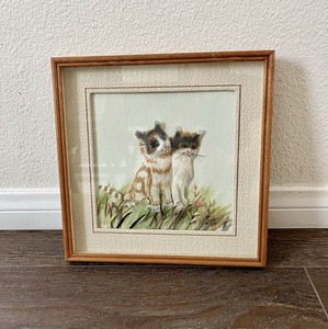 Vintage Framed Feathered 3 D Kittens Feather Art 10/10 Inches