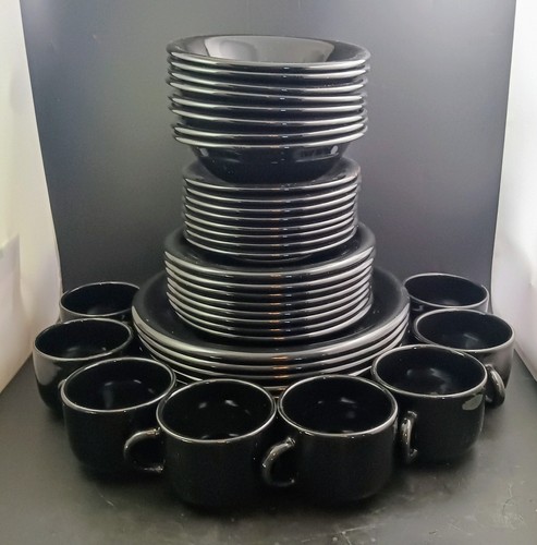 Newcor China BRAVO Black Stoneware Complete 8-Place Dish Set 1994 With Tags, OBO - Picture 2 of 17