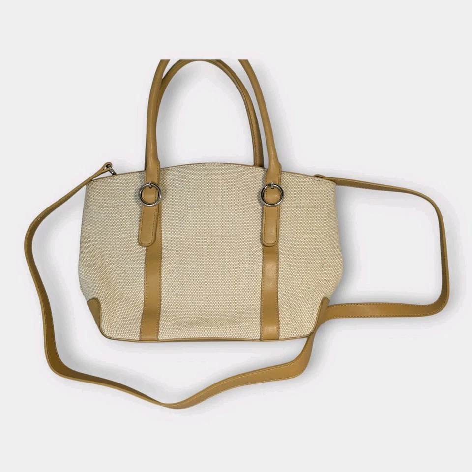 Bolso de Mano Fossil Lino Bronceado Borde Cartera Limpio XLT Estado Llave Dije Correa Bandolera Foto 2 de 4