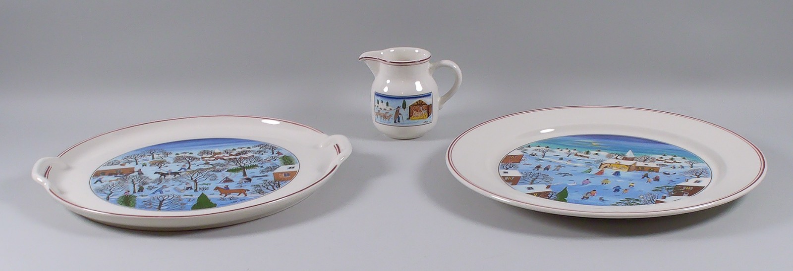 Villeroy & Boch NAIF CHRISTMAS Round Chop Platter, Creamer, Handled Cake Plate