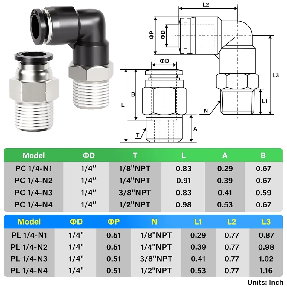 High-Pressure 1/4 Inch Push-in Fittings with Elbow & Straight Designs - 30 Set - Image 4 of 4