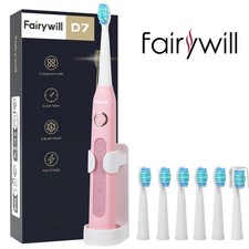 Fairywill Sonic Electric Toothbrush USB Rechargeable 5 Modes 6 Brush Heads Timer