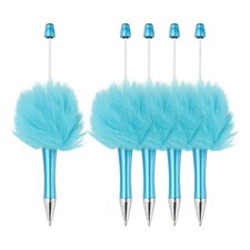 Fluffy Beadable Pens, Plastic Bead Pen for DIY Beads - 5 Pcs Light Blue