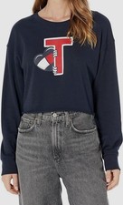Tommy Jeans Women's Blue Peeking Heart French Terry Cropped Sweatshirt Size M