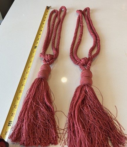 Beautiful Coral pink vintage curtain tassel tie backs 28β Pair 2