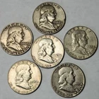 Franklin Half Dollars Lot Of (6) US 90% Silver Coins 1951 - 1963 Avg Circ F-6Ha