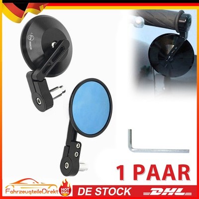 1Paar Motorrad Lenkerendenspiegel Lenker 7/8'' Schwarz Blau Glas E-geprüft 24 DE