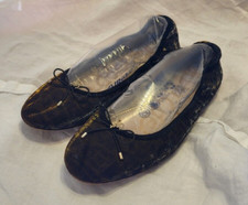 Sam Edelman Metallic Animal Print Ballet Flat Ballerina Slip On Black  Gold Bow