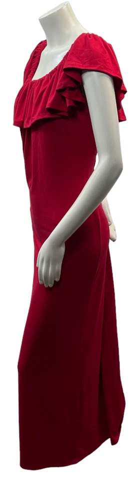 24 Seven Maxi 连衣裙女式大码 2X 红色露肩荷叶边帽 Sleev 全新无标签 — 第 3/4 张图片