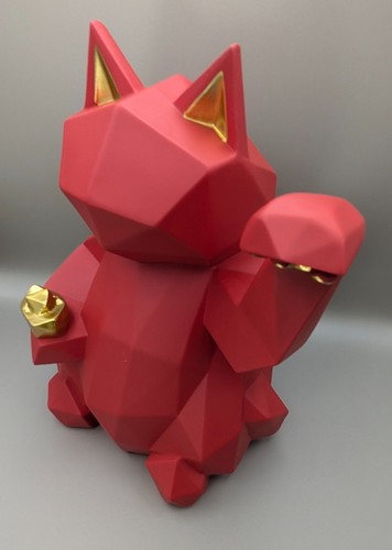 Red Geometric Abstract Minimalist Lucky Cat Figurine - Picture 11 of 11