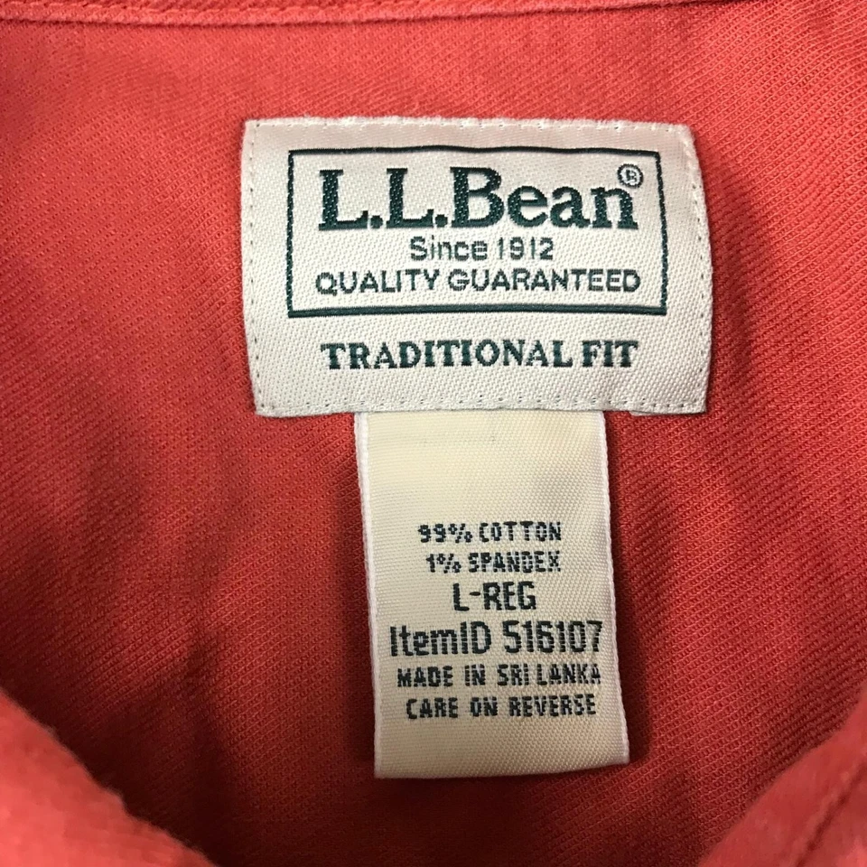 LL Bean Shirt Mens Large Regular Orange Button Up Short Sleeves Thick Cotton - Image 2 of 4