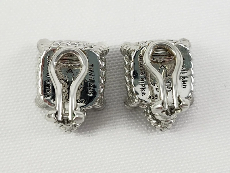 Pendientes Judith Ripka de plata de ley cuadrados de cuarzo como nuevo de 6,75 quilates con clip de dos botones Foto 3 de 4